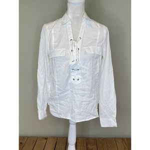 NWT PINK + SOPHIE Lace Up Two Pocket Blouse S